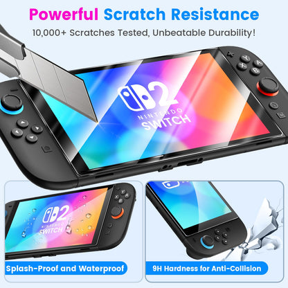daydayup Nintendo Switch 2 case with tempered glass screen protectors and guiding frame, black hard travel case for Switch 2 console.