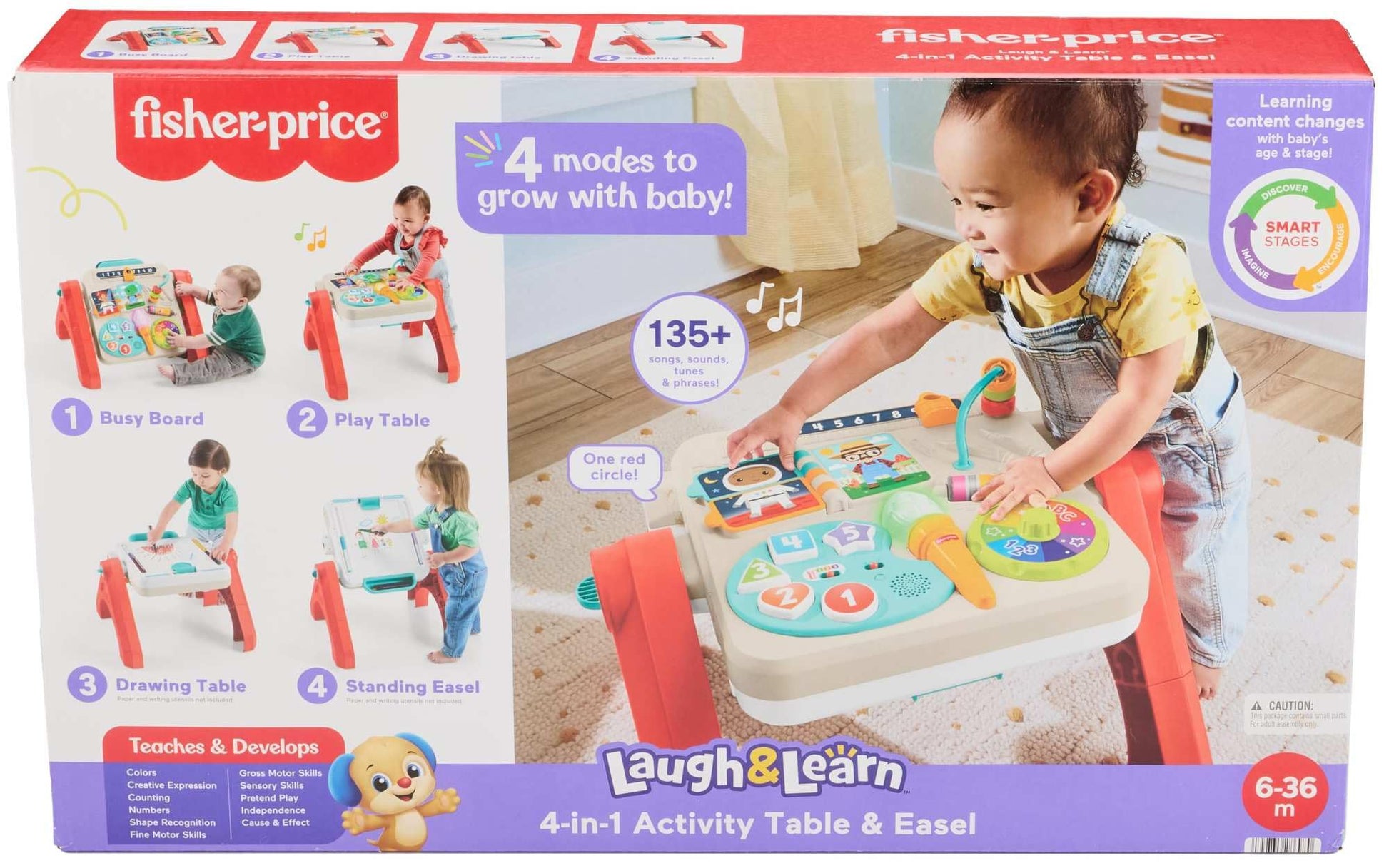Fisher-Price Laugh & Learn 4-in-1 activity table and art easel with colorful toys and musical features for babies and toddlers.