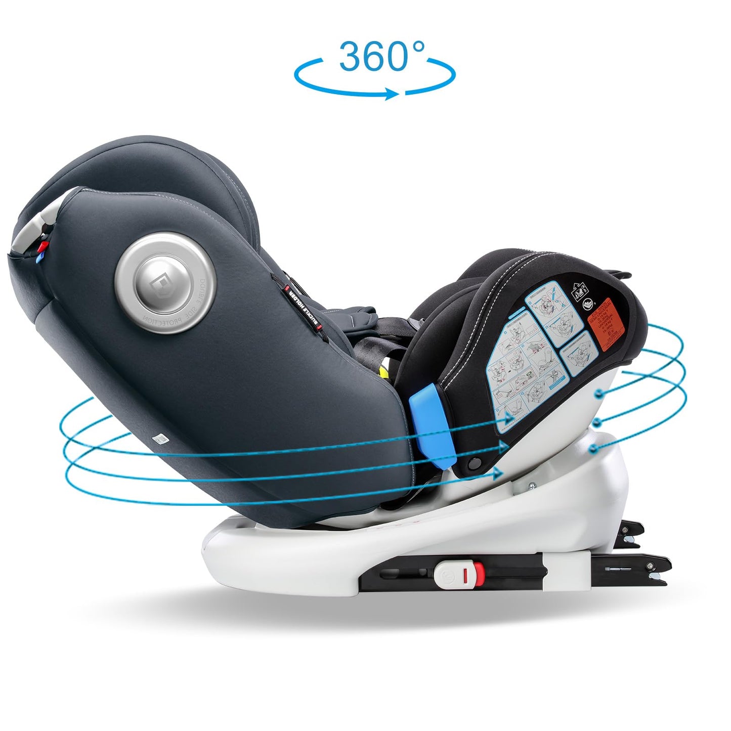globalkids Safety Baby Car Seat with Isofix and Top Tether, 360 Degree Rotating Child Seat for All Group 0-12 Years Old (up to 36kg), Black (2022 Edition)