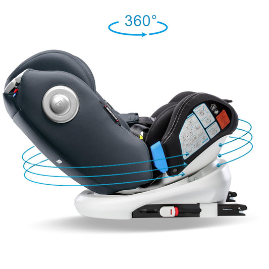 globalkids Safety Baby Car Seat with Isofix and Top Tether, 360 Degree Rotating Child Seat for All Group 0-12 Years Old (up to 36kg), Black (2022 Edition)