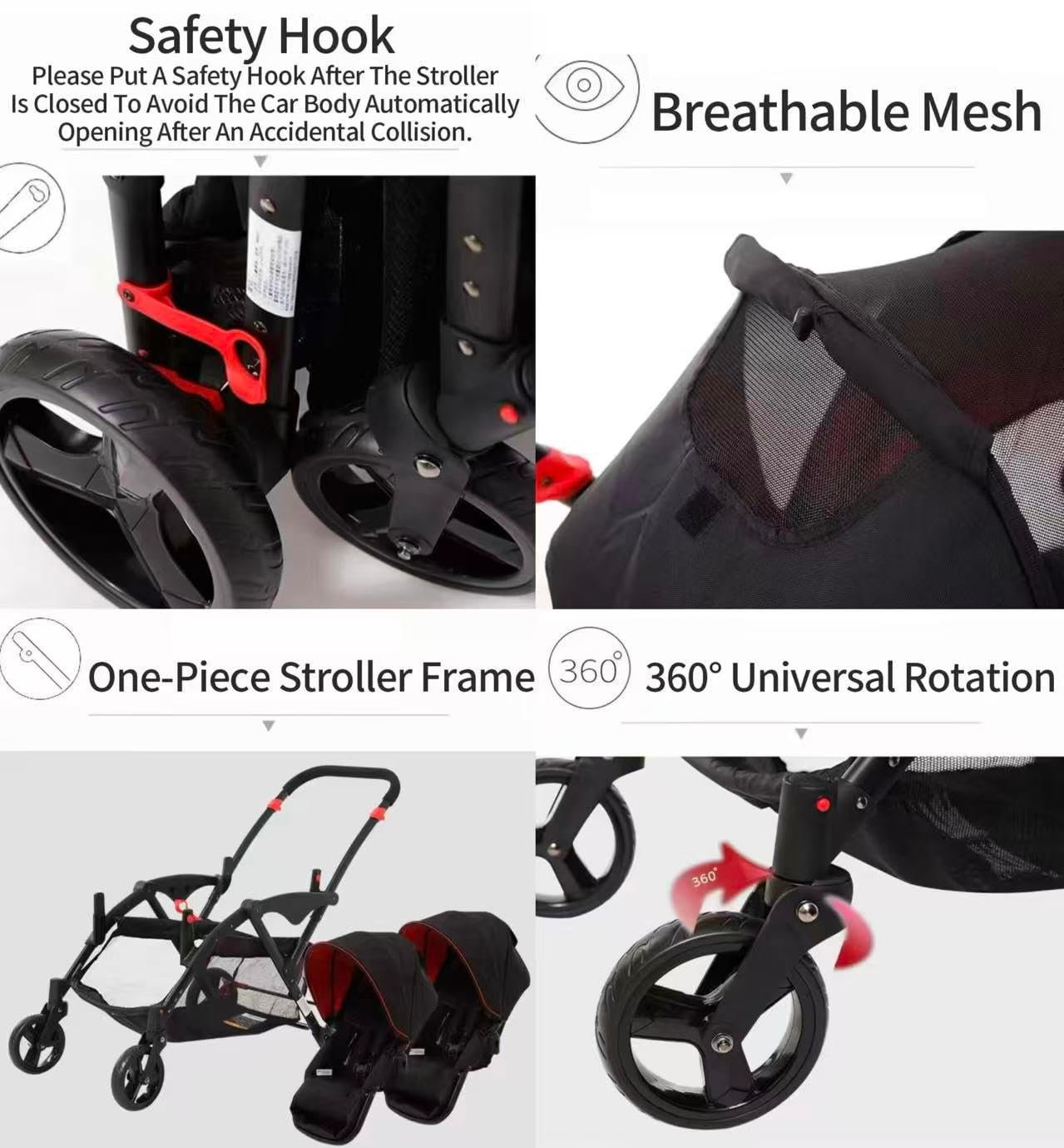 Rexhan Twin Baby Pram, 2 in 1 Foldable Double Baby Buggy, Reversible Tandem Pushchair, Twin All in One Stroller, Newborns, Toddlers, 0-4 Years, Aluminium Frame, Lightweight
