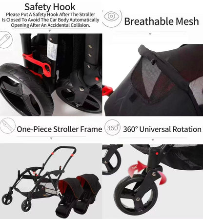 Rexhan Twin Baby Pram, 2 in 1 Foldable Double Baby Buggy, Reversible Tandem Pushchair, Twin All in One Stroller, Newborns, Toddlers, 0-4 Years, Aluminium Frame, Lightweight