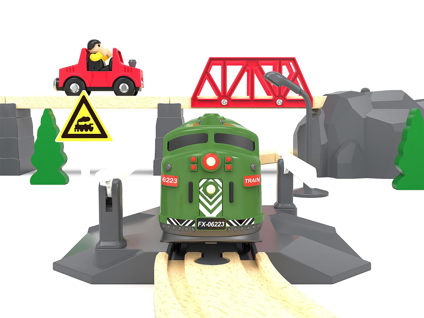 Train Toy Remote Control Locomotive, Motorized Train Set for Wooden Track, Electric Trains with Sound & Lighting Effects Compatible with Thomas, Brio, Chuggington