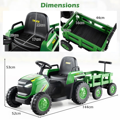 Maxmass Kids Ride on Tractor and Trailer, 12V Battery Powered Electric Construction Toy Car with Remote Control, USB, LED Headlights, Horn, Children Ride on Bulldozer for 3-8 Years Old (Dark Green)