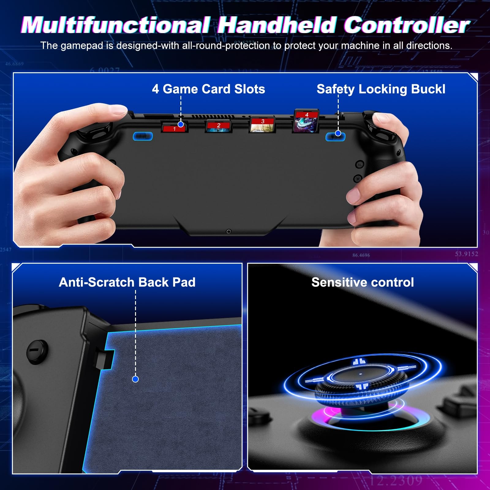 Fanxieast Wireless Switch Pro Controller with programmable Hall Effect Joy-Con, ergonomic design, vibration, turbo, and RGB lighting.