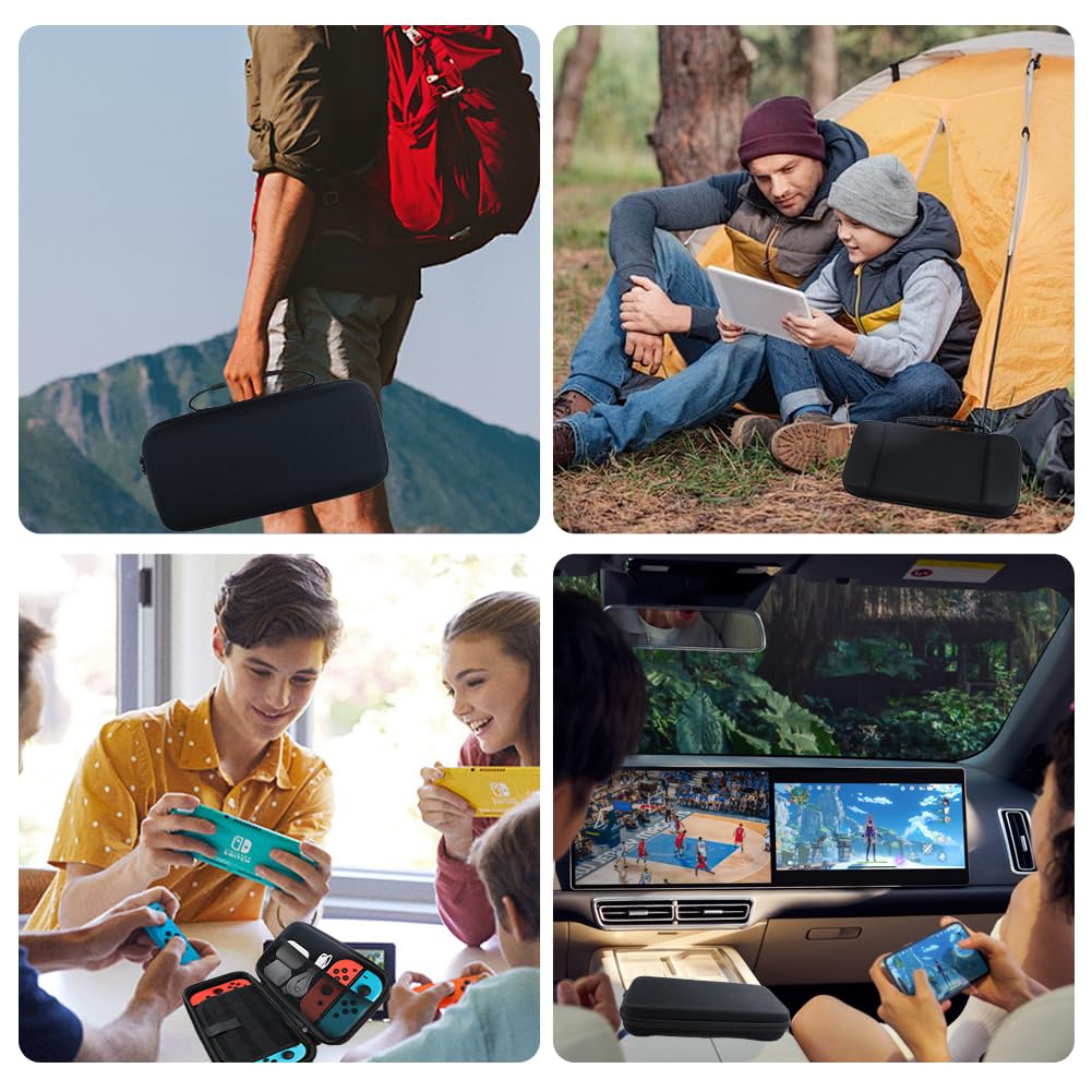 Abnaok Nintendo Switch 2 protective travel case with screen padding, game card slots, microSD slots, zipped and open pockets.