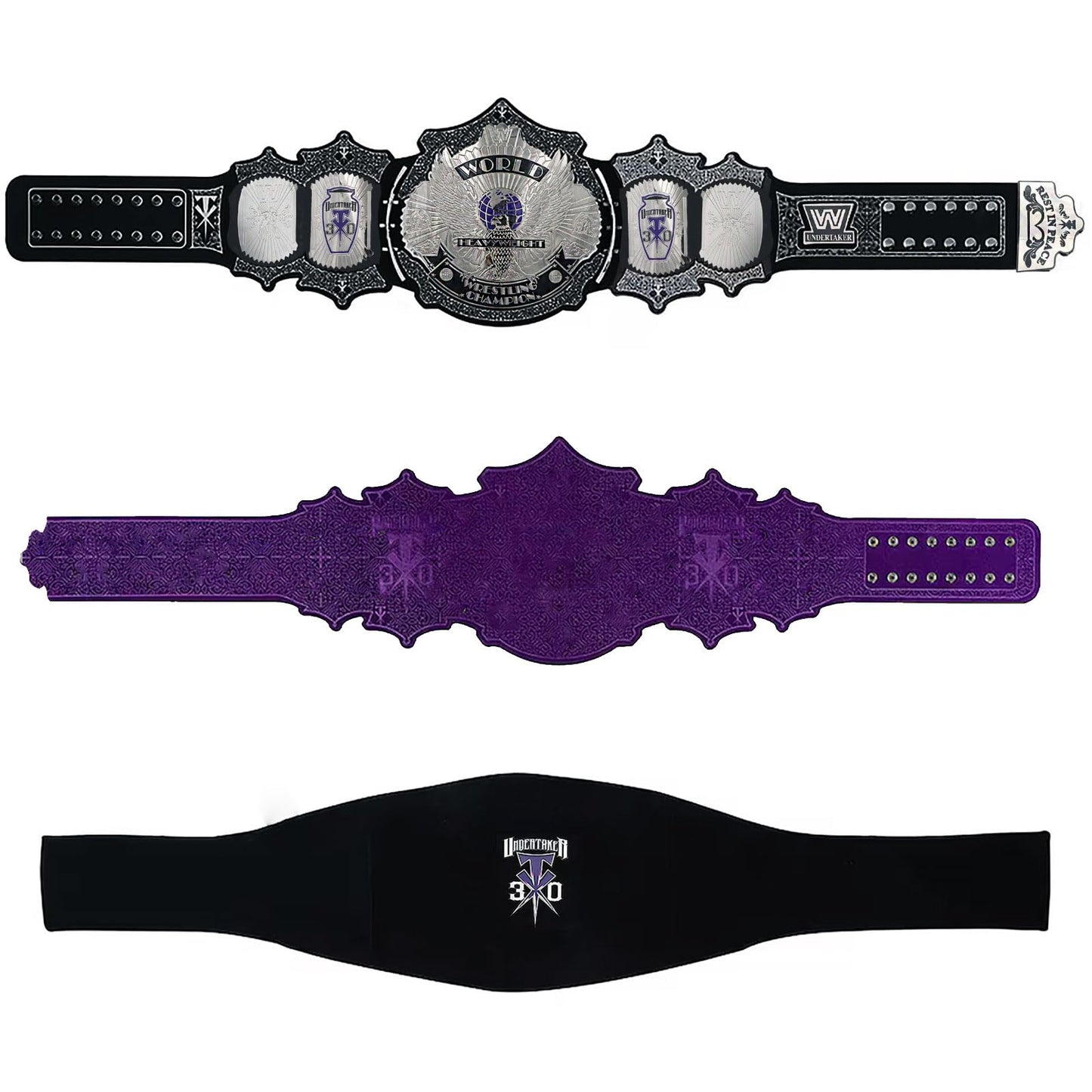 Octal Sports - UnderTaker 30-Years Signature Championship Title Belts Adult Size Upto 46" Wrestling Replica 2mm Gold Coated Leather Base (Black)