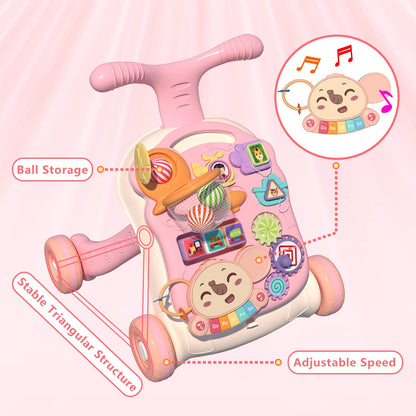 QDRAGON 3-in-1 baby walker and activity center for girls, featuring push toy, sit-to-stand design, suitable for infants learning to walk