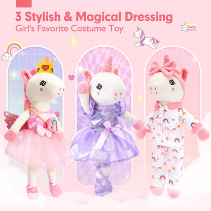 hahaland Unicorns Toys for Girls Age 3+, Ballerina Doll Plush Toys with 3 Outfits & Cloud Bag – Unicorn Stuffed Animal Soft Toys for Girls 3 4 5 6 Year Old, Ballet Dress Up Doll Gifts for Girl