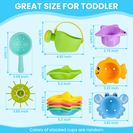 Baby Bath Toys for 1 2 3 4 Year Olds Toddler Kids - 10PCS Mould Free Water Play Swimming Pool Toys No Mould Watering Can Bath Boats Bath Cups Bath Jug Water Wheel for Children Boys Girls