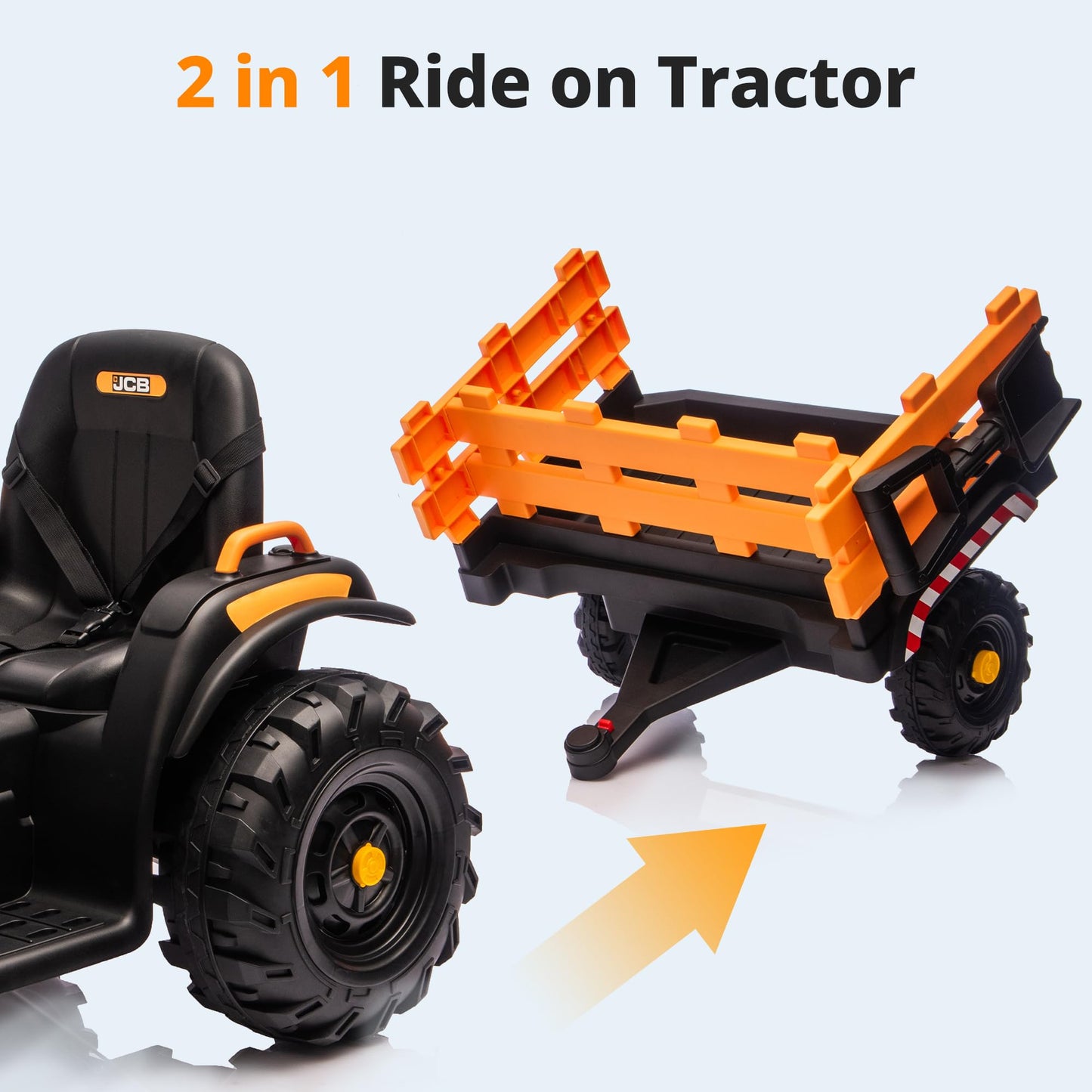 Hikiddo Licensed JCB Ride on Tractor Car, 24V Kids Ride on Tractor for Ages 3-8 with Trailer, Remote Control, 400W Motors - Yellow