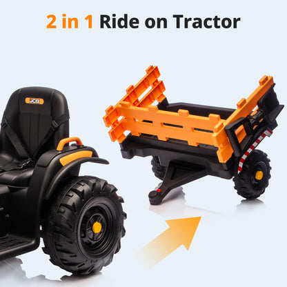 Hikiddo Licensed JCB Ride on Tractor Car, 24V Kids Ride on Tractor for Ages 3-8 with Trailer, Remote Control, 400W Motors - Yellow