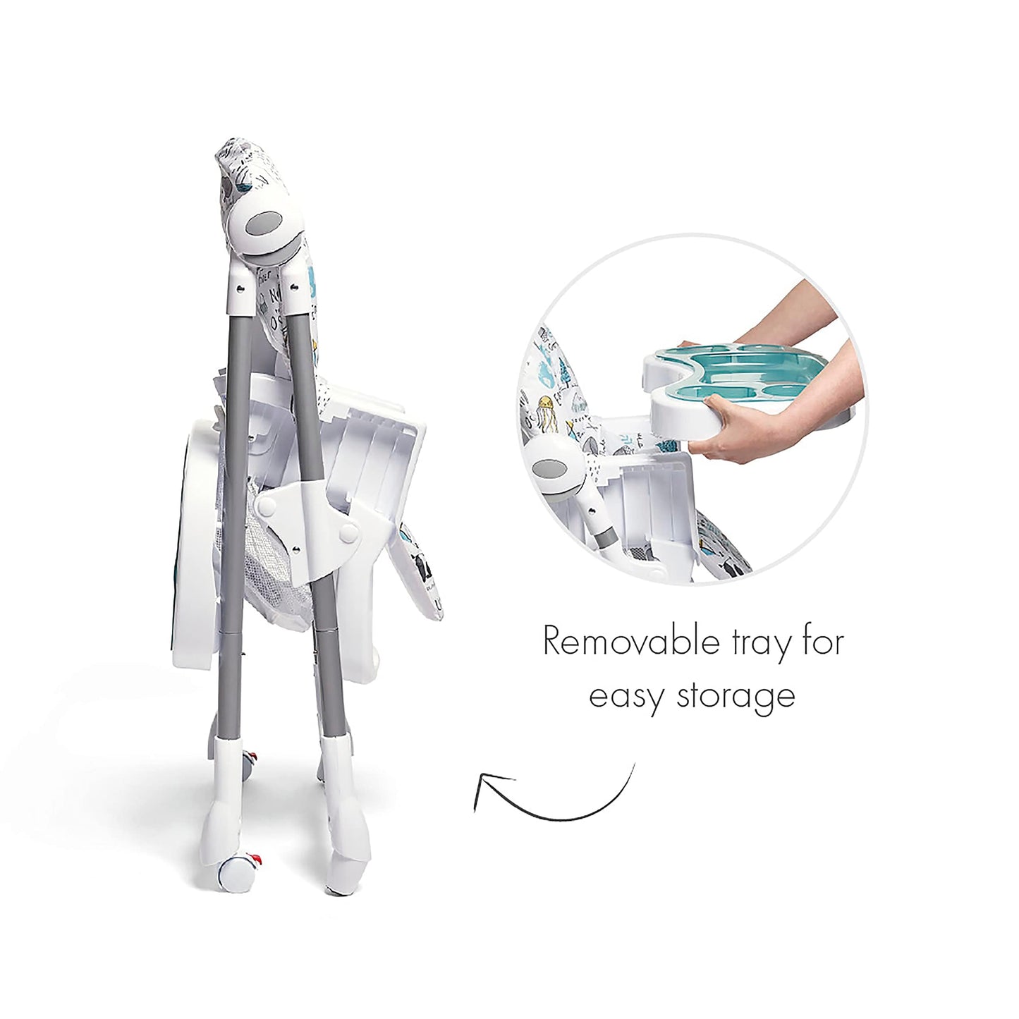 Mamas & Papas Snax Adjustable Highchair, Reclines, Foldable with Removable Tray, Happy Planet