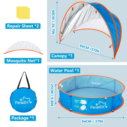 Peradix Splash Pool, 4-in-1 Baby Beach Tent with UV Sun Shelter Canopy & Mosquito Net, Portable Pop-Up Infant Ball Pit Tent, Toddler Wading Pool for Kids & Pets