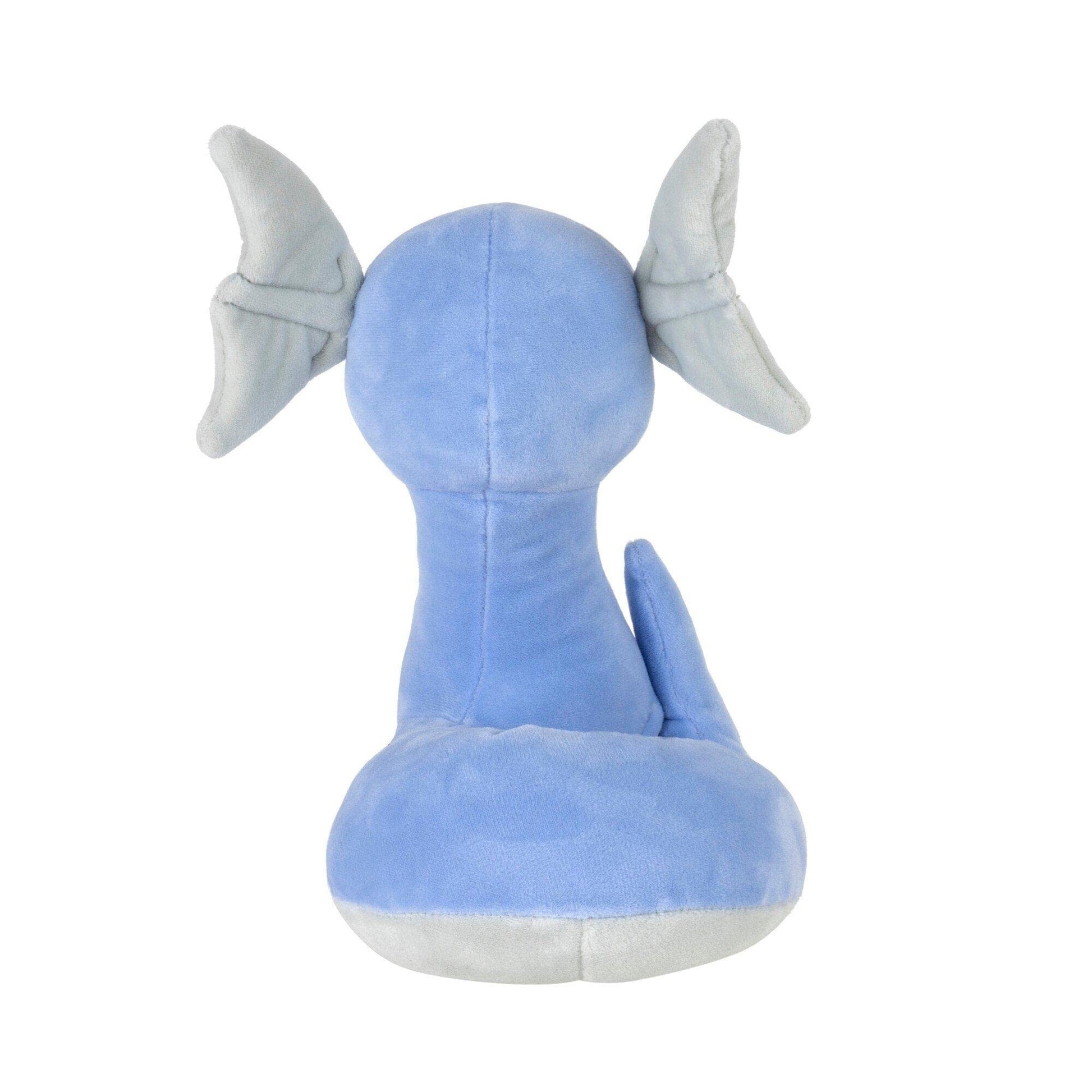 8-inch soft plush Dratini toy by Pokémon, featuring an adorable design perfect for play and display.