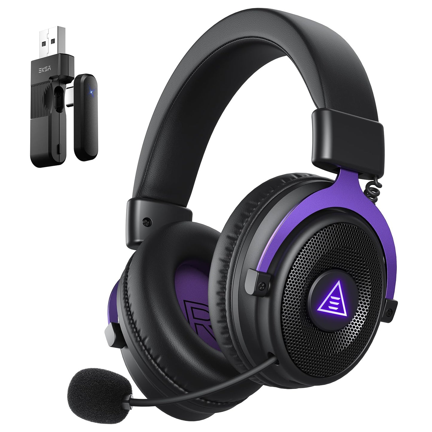 EKSA E900WT wireless gaming headset with microphone, noise canceling, 80-hour battery, USB and Bluetooth 5.4 for PC and consoles