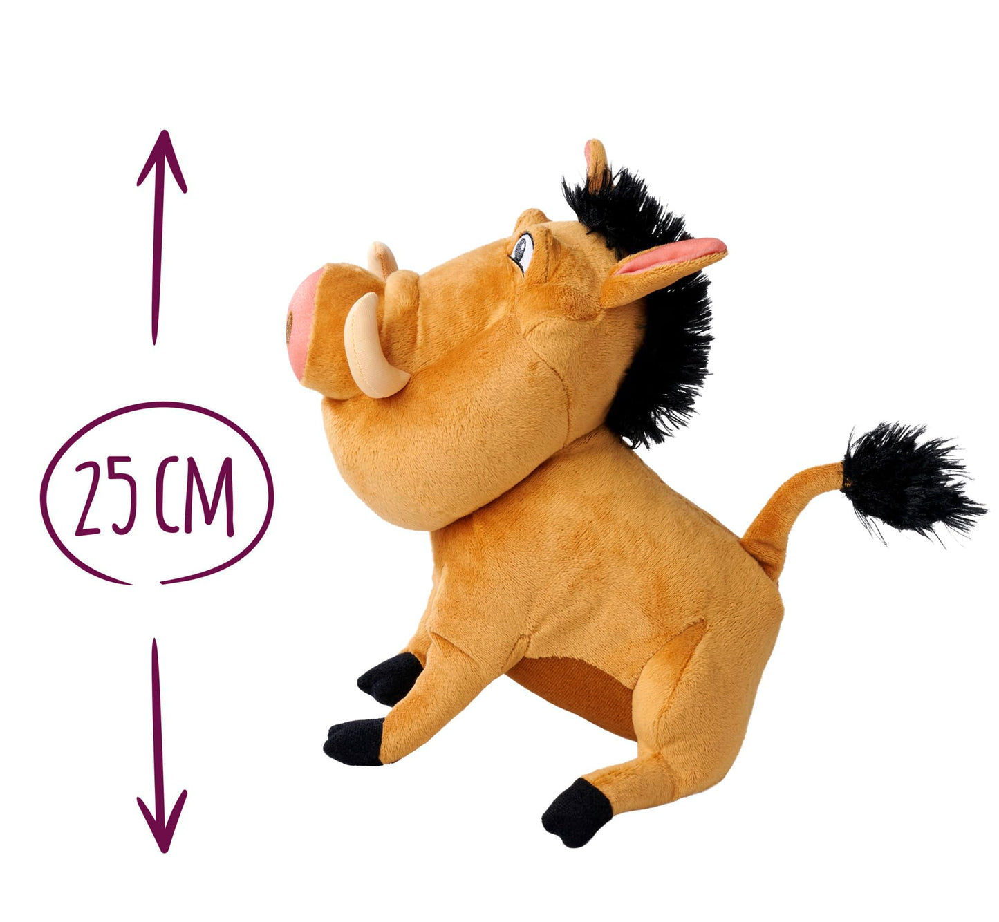 Disney Lion King Pumbaa Character 25cm tall, Celebrating 30 Years of The Lion King, cuddly soft toy for kids and adults for birthday and gift or just collect them all