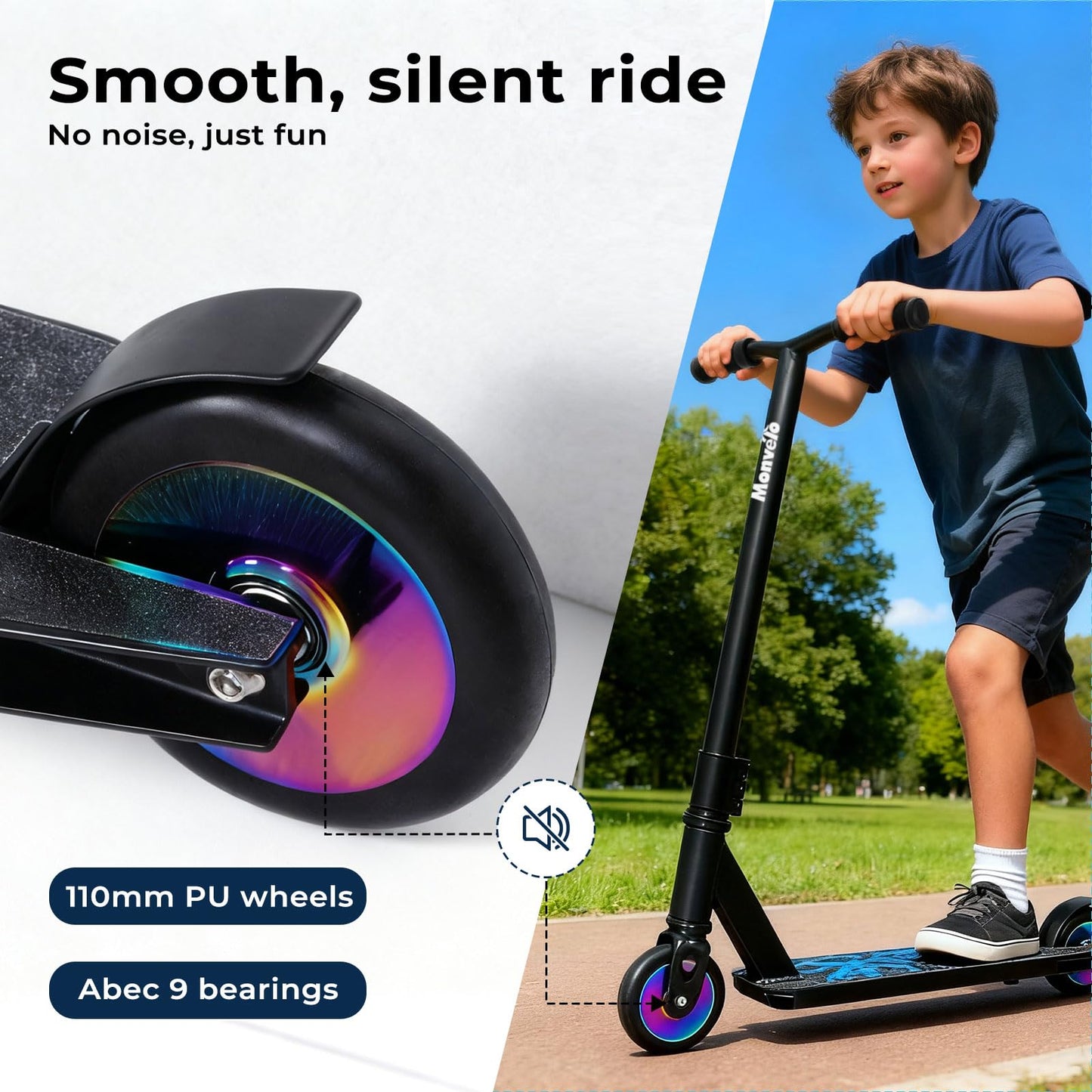 Freestyle Street Pro Stunt Scooter for Kids Ages 8-12, 360 Spin Trick Scooter with ABEC-9 Bearings (Black)