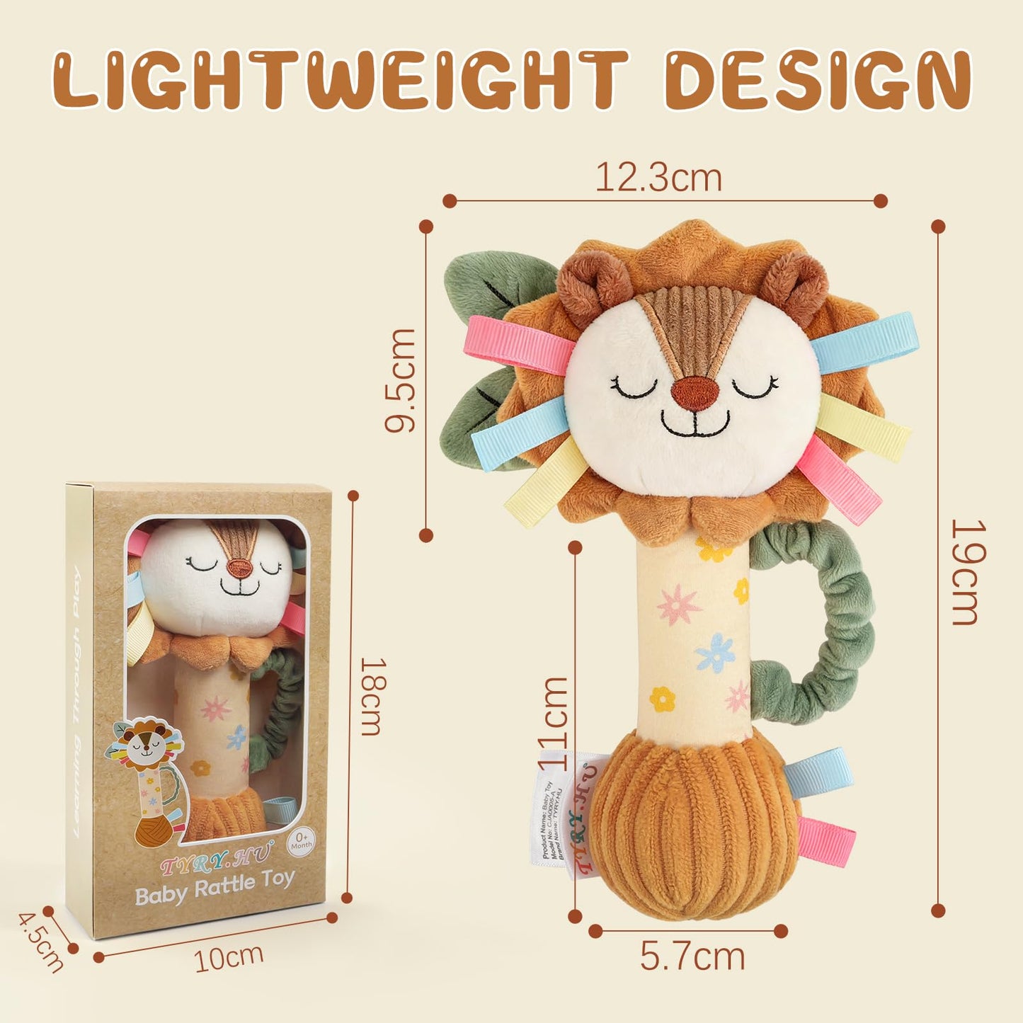TYRY.HU Baby Rattle Toy,Plush Lion Sensory Shaker with Bells, Crinkle & Squeaker,Soft Sensory Toy with Sound for Newborn Infant Toddler Girls Boys 0-12 Months