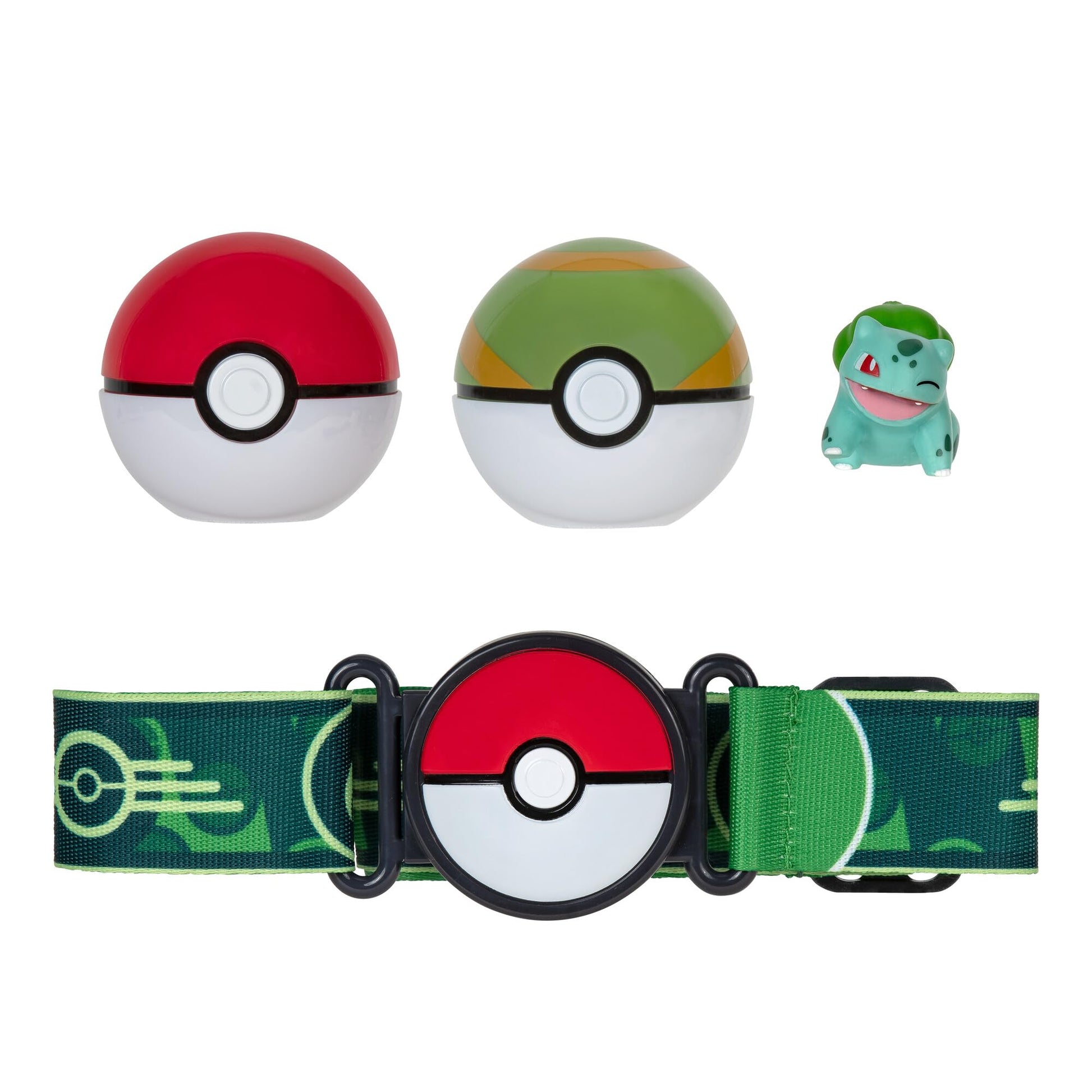 2-inch Pokémon Bulbasaur battle figure with Clip 'N' Go, Nest Ball, and Pokéball accessories against a neutral background.
