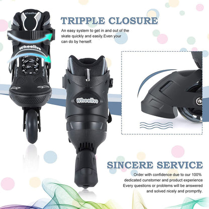Wheelive Adjustable Inline Skates for Kids, Performance Roller Skates with Full Light Up Wheels Ideal for Boys, Girls, Beginners, Adults