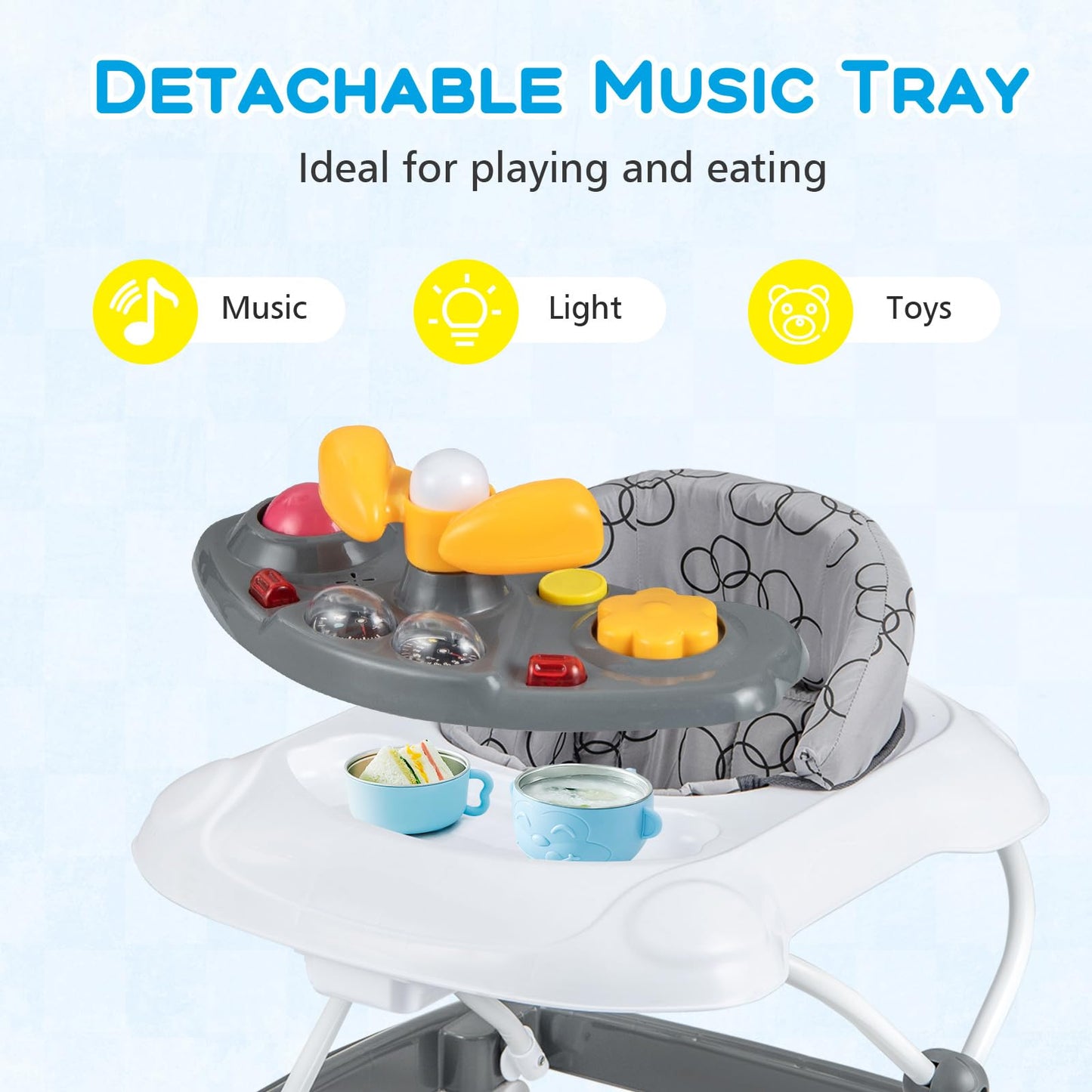 Maxmass 4 in 1 baby walker with foldable design, adjustable heights, removable lights and music tray, padded seat for toddlers