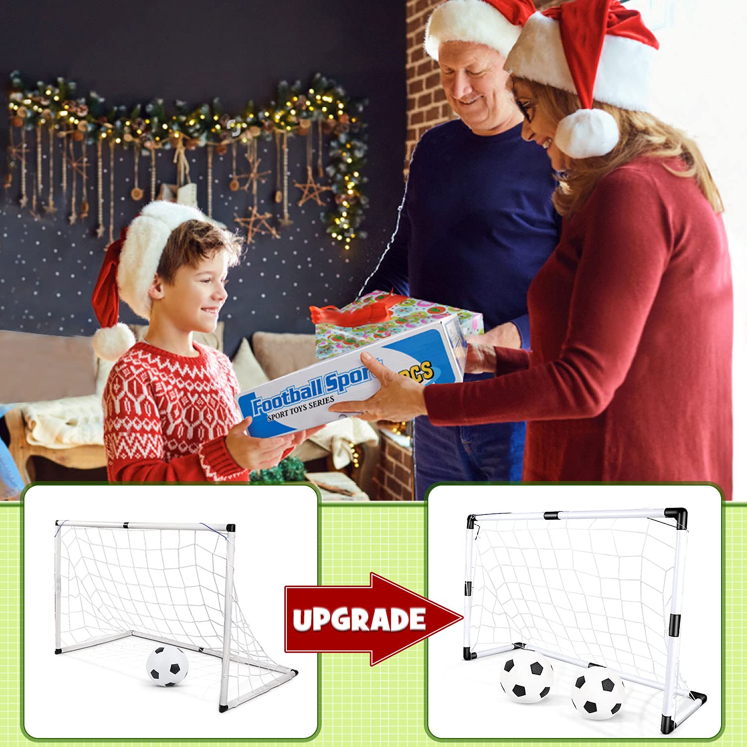 Dreamon set of 2 kids football goal post nets with soccer balls and pump, ideal for indoor and outdoor soccer training and play.