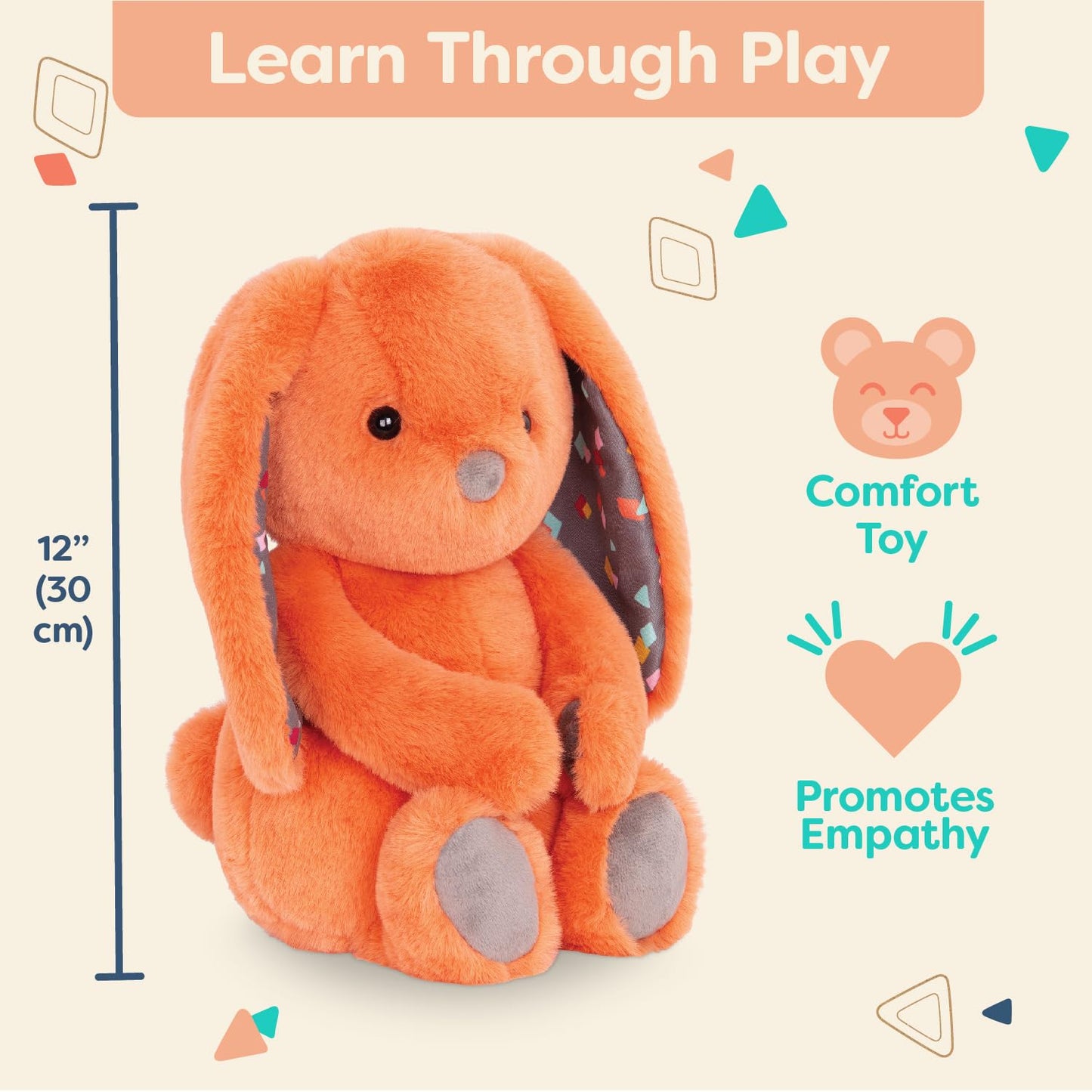 B. toys – 12-Inch Plush Bunny – Super Soft Stuffed Animal – Washable Rabbit Toy – for Babies, Toddlers, Kids – Happy Hues – Coral Cutie Orange Bunny – 0+ Months