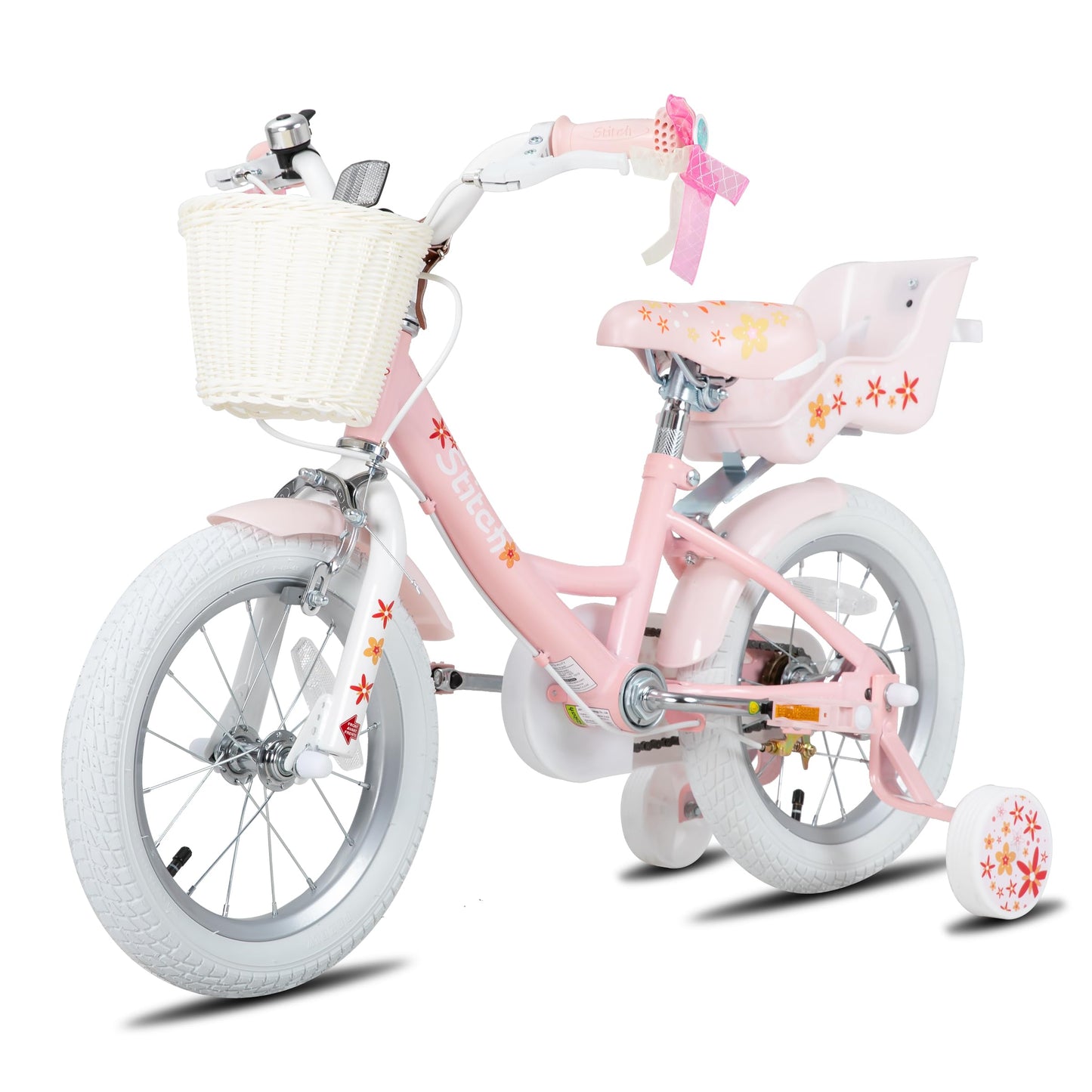STITCH Unicorn 14 Inch Girls Bike for 3-5 Years Old Kids, 14 Inch Girls Bike with Basket& Doll Seat,Pink