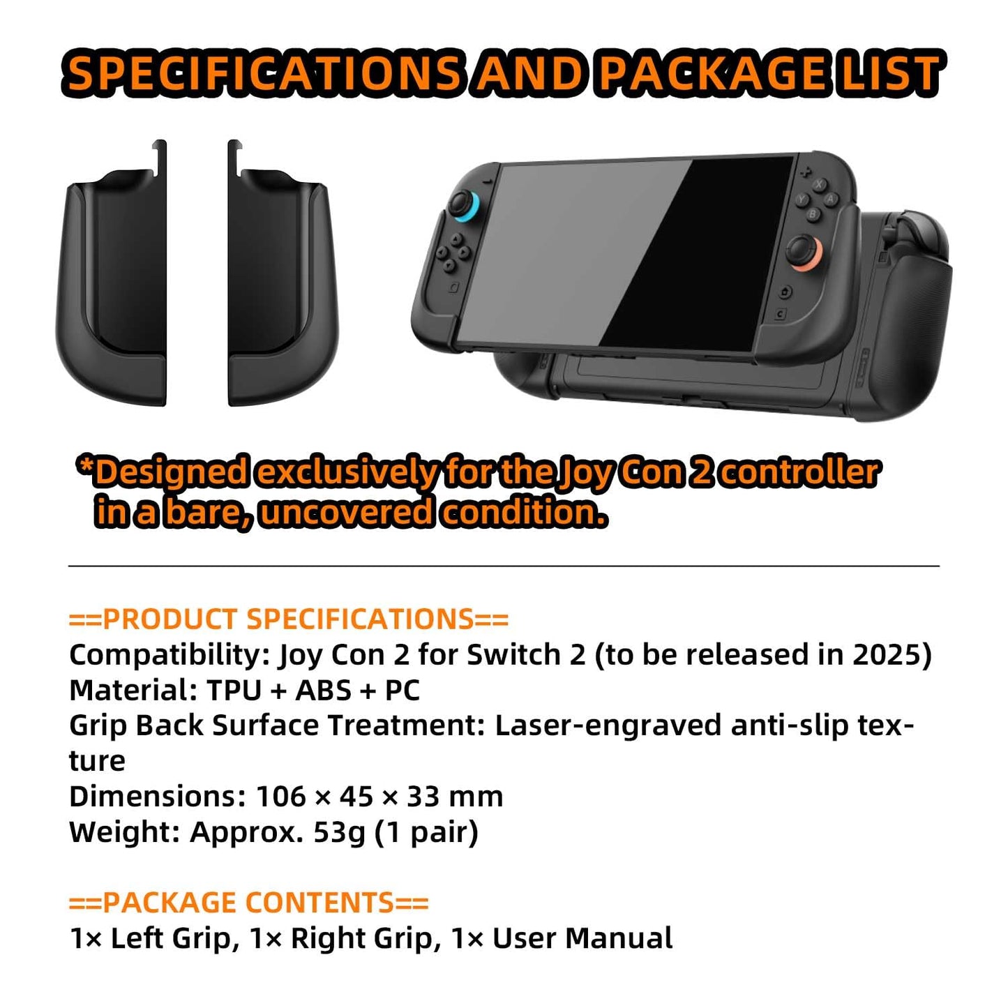 IFYOO NexGrip ergonomic grip set for Nintendo Switch 2 Joycons, black grip case designed for comfortable gaming and controller protection