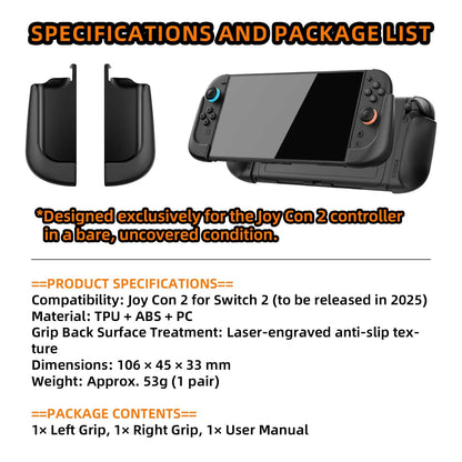 IFYOO NexGrip ergonomic grip set for Nintendo Switch 2 Joycons, black grip case designed for comfortable gaming and controller protection