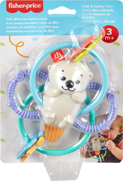Fisher-Price Baby Toys Twist & Teethe Otter 2-in-1 Rattle and BPA-Free Teether with Textured Rings for Infant Fine Motor Play, HJW12