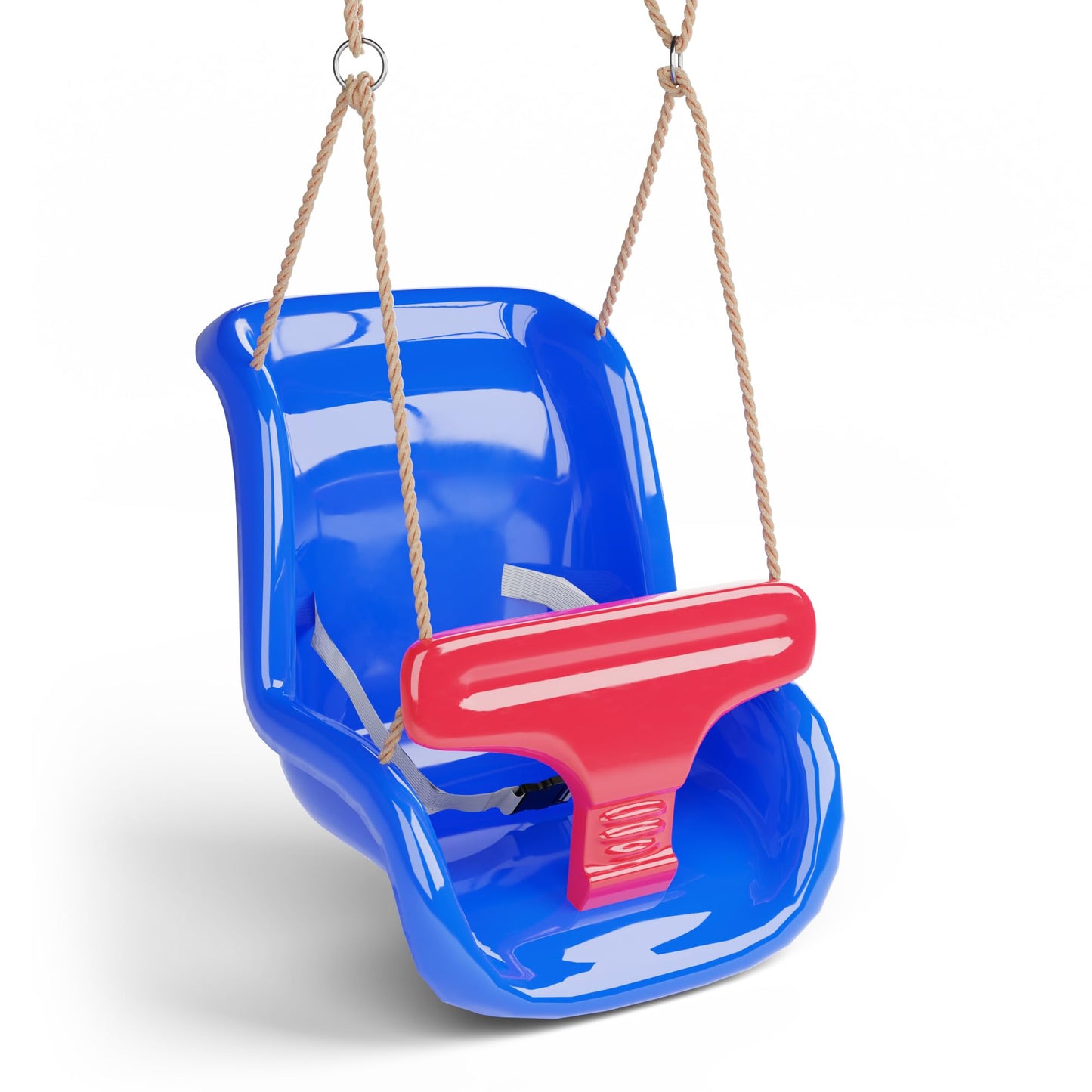 Deluxe Blue and Red Baby Swing Seat with Secure Safety System