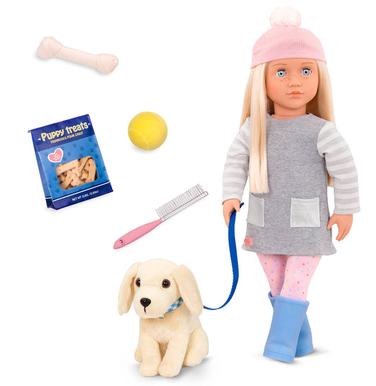 "Our Generation Kids Meagan Play Doll with Pet and Accessory Set, Play toy doll and dog inspire imaginative play for toddlers, for kids 3 years of age or older, 18 inch / 46 cm Doll"