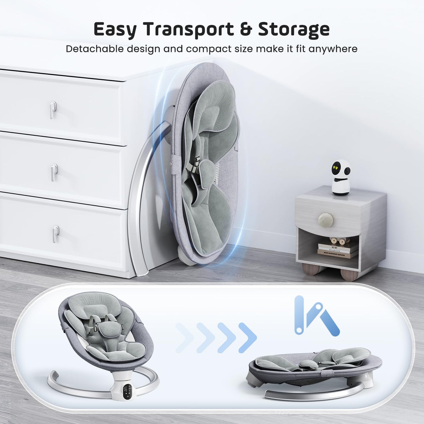 Aoykkii Electric Baby Bouncer Chair with Mobile App Control,Remote Control and IMD Touch Panel,Electric Baby Swing with 5 Swing Amplitudes 3-Stage Timer,Soft Padded Lamb Newborn Bouncer (Grey)