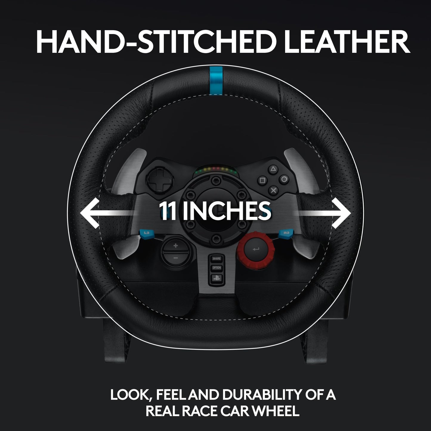 Logitech G G29 racing wheel with floor pedals, stainless steel paddle shifters, and steering wheel cover for PS5, PS4, PC, Mac, black