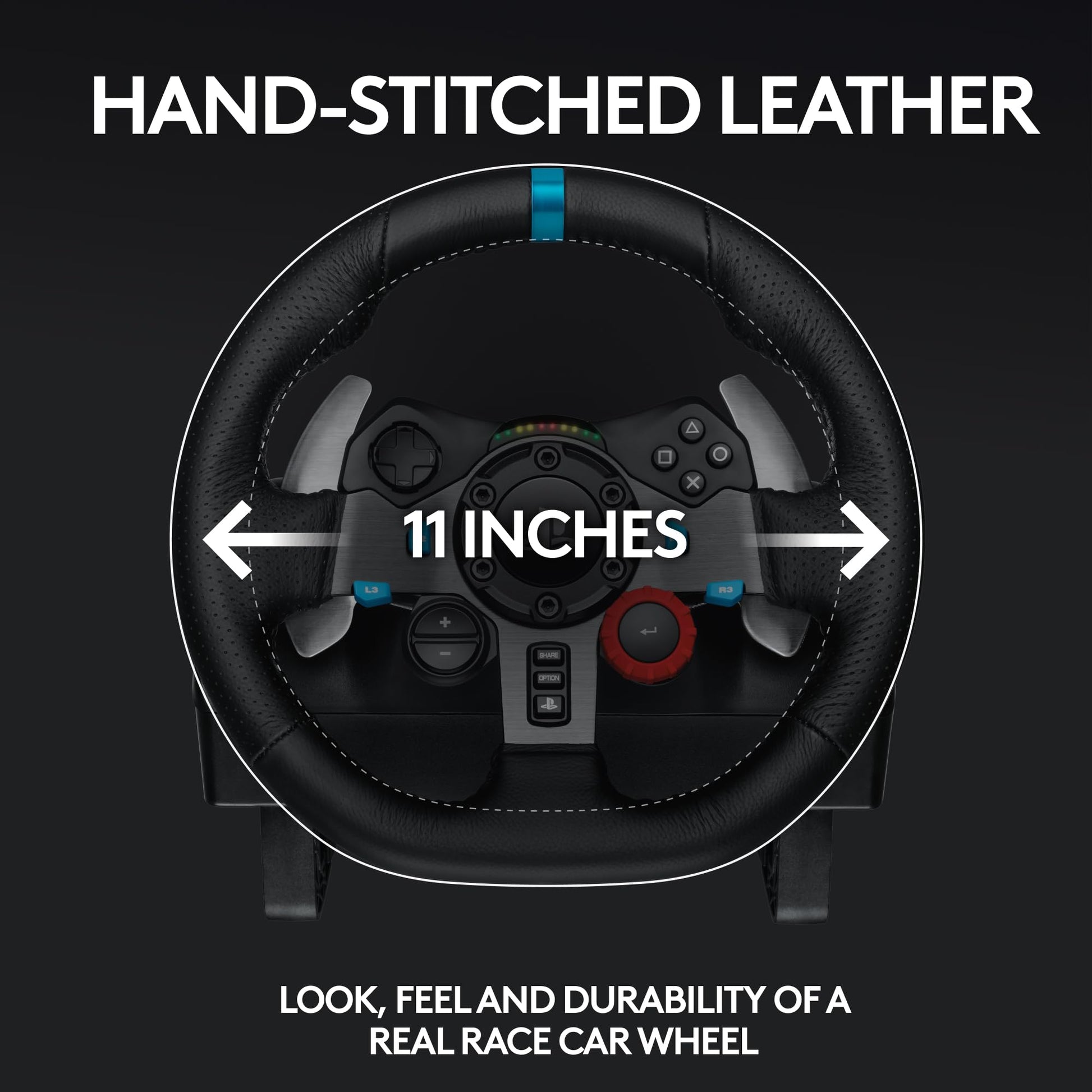 Logitech G G29 racing wheel with floor pedals, stainless steel paddle shifters, and steering wheel cover for PS5, PS4, PC, Mac, black