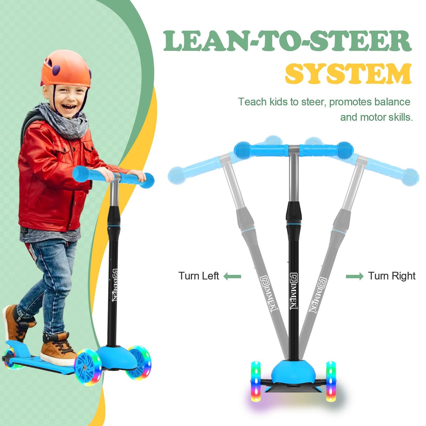 IMMEK Kids Scooter, 3-Wheel Toddler Scooter, Toys and Gifts for Boys and Girls Aged 3 to 8, 3 Adjustable Height Levels, LED Light-Up Wheels, Max Load 50 kg