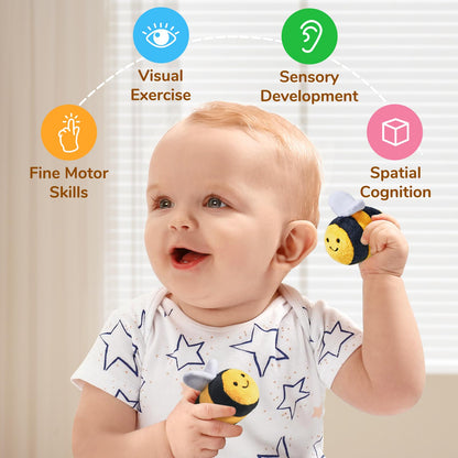 JoyCat Baby Toys 6-12 Months - Soft Baby Beehive with 5 Sensory Bees - Rattle, Crinkle Paper, Squeaker, Mirror, Busy Montessori Sensory Toys for Toddlers 0-3 Years Old - Gifts for Babies