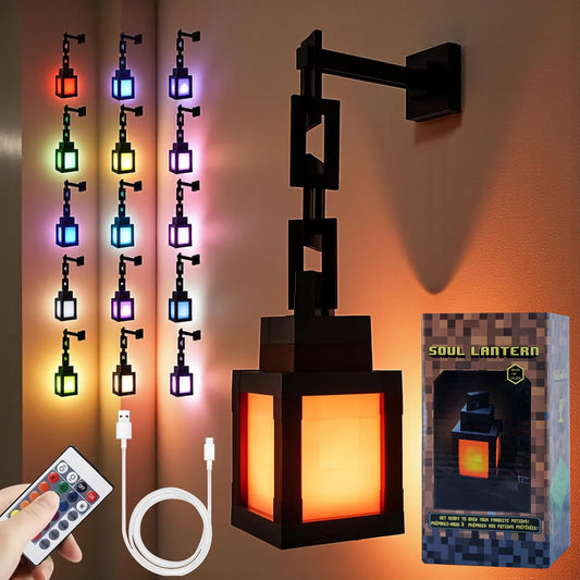 3D Pixelated Minecraft Lantern Night Light - USB Rechargeable Night Lamp - 16 Colors LED Light Switch & Remote Control - Wall Mounting Lights, Ideal for Room, Game Room Decor, Christmas Gifts for Boys