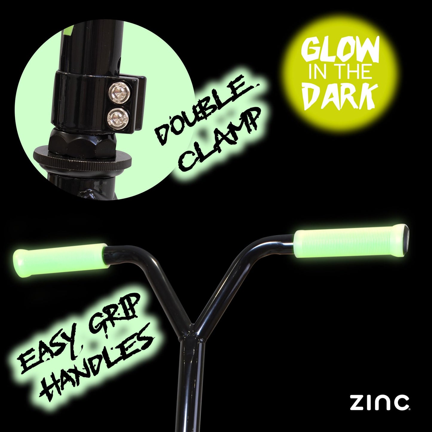 Zinc Thunderglow 2-Wheel Boys Stunt Scooter Age 8+ - Glow-in-the-Dark Pro Seagull Handlebar Design with ABEC-9 Bearings & 100mm PU Wheels - Smooth-Riding Tricks for Kids & Teens
