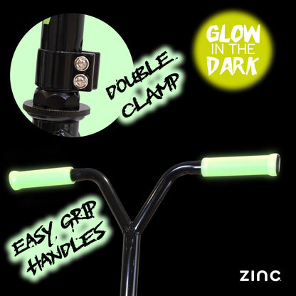 Zinc Thunderglow 2-Wheel Boys Stunt Scooter Age 8+ - Glow-in-the-Dark Pro Seagull Handlebar Design with ABEC-9 Bearings & 100mm PU Wheels - Smooth-Riding Tricks for Kids & Teens
