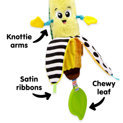 LAMAZE Bea the Banana sensory baby toy with colorful clips, sounds, and textures for newborns and infants up to 24 months old.