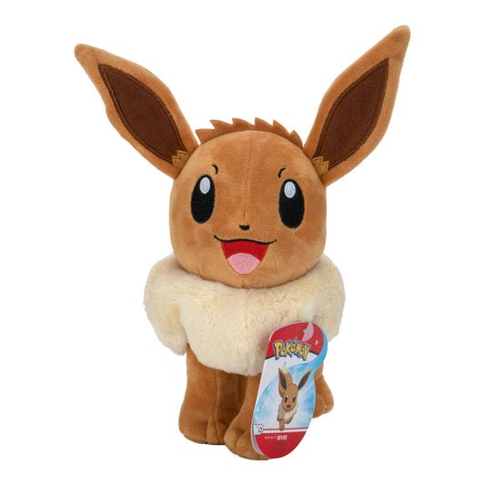 Eevee plush toy by Pokémon, 8 inches tall, featuring authentic details, perfect for kids and collectors.