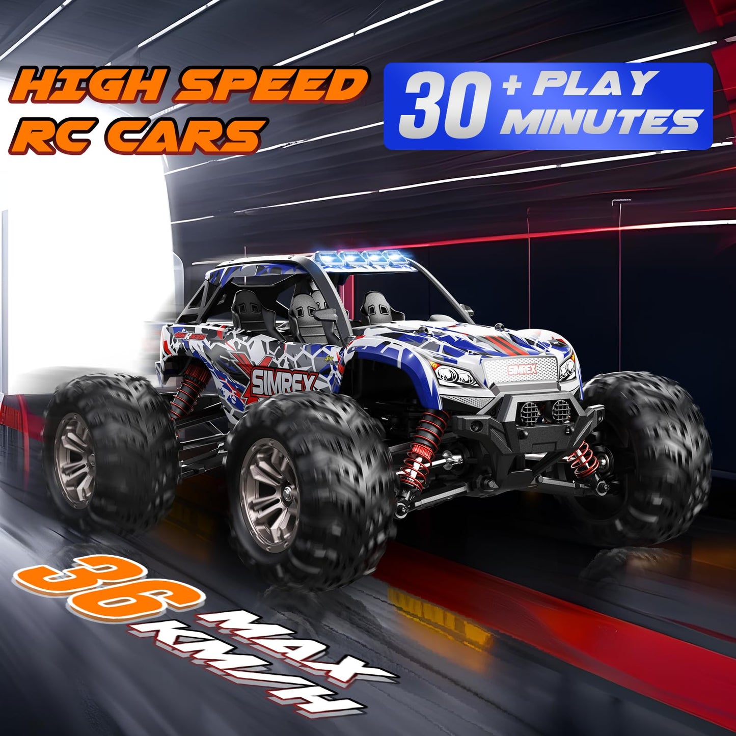 SIMREX 1:16 Scale Hobby RC Car, 36 KPH High-Speed 4WD RC Truck, 2.4 GHz Remote Control Car, 4WD All-Terrain Electric Vehicle, Off-Road Vehicle for Kids And Adults