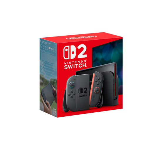 Nintendo Switch 2 console with detachable controllers and vibrant screen, showcased in a close-up view.