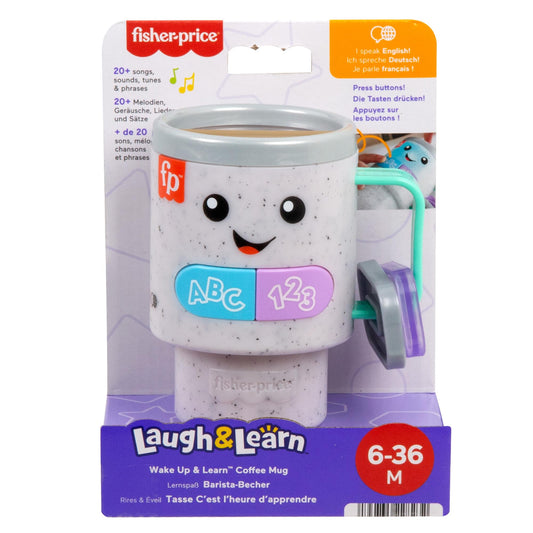 Fisher-Price Laugh & Learn coffee mug toy with lights and music for babies and toddlers, multi-language version, age 6+ months