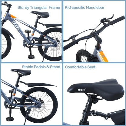 LSBIKE 18 20 22Inch Mountain Kid Bike, Children Bicycle for 5-13 Years Boys & Girls, Kid bikes with Front and Rear Disc Brakes, Mudguards and Front Shock Absorber, Reflector (Grey, 18inch)