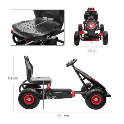 HOMCOM Children Pedal Go Kart, Raving Go Kart with Adjustable Seat, Inflatable Tyres, Shock Aborb, Handbrake, for Ages 5-12 Years - Red