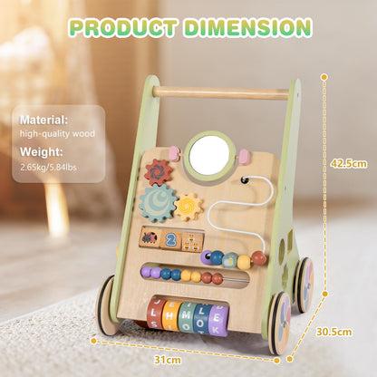 LOL-FUN wooden baby walker for toddlers 6-12 months, 10-in-1 push along activity center with speed control for 1-year-olds
